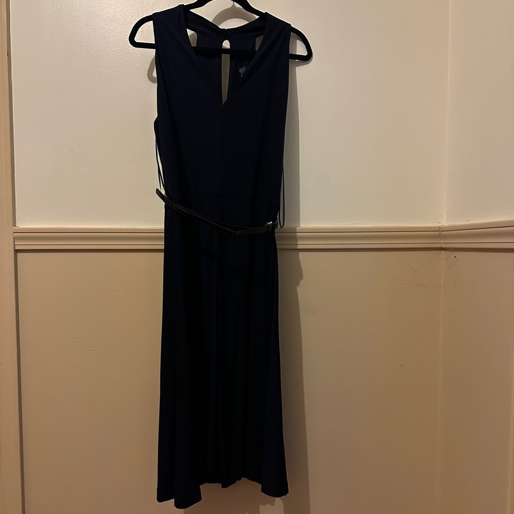 Women's Navy V-Neck Sleeveless Midi Dress NWT